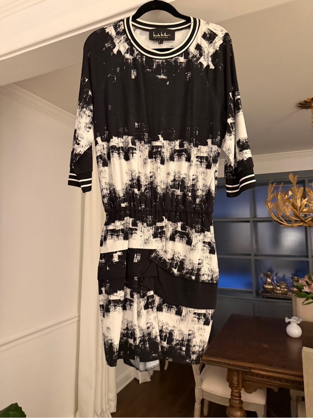 Nicole Miller Black and White Abstract Midi Dress